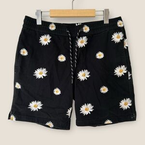 Zipcode Black Floral Daisy Print Cotton Shorts